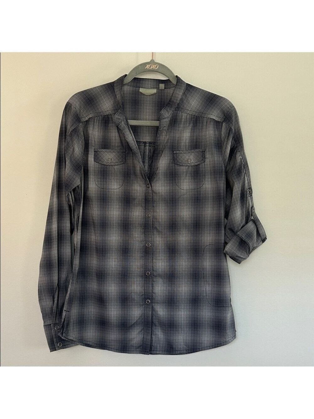 Athleta Happy Trails Women’s Snap Front Blue Plaid Shirt